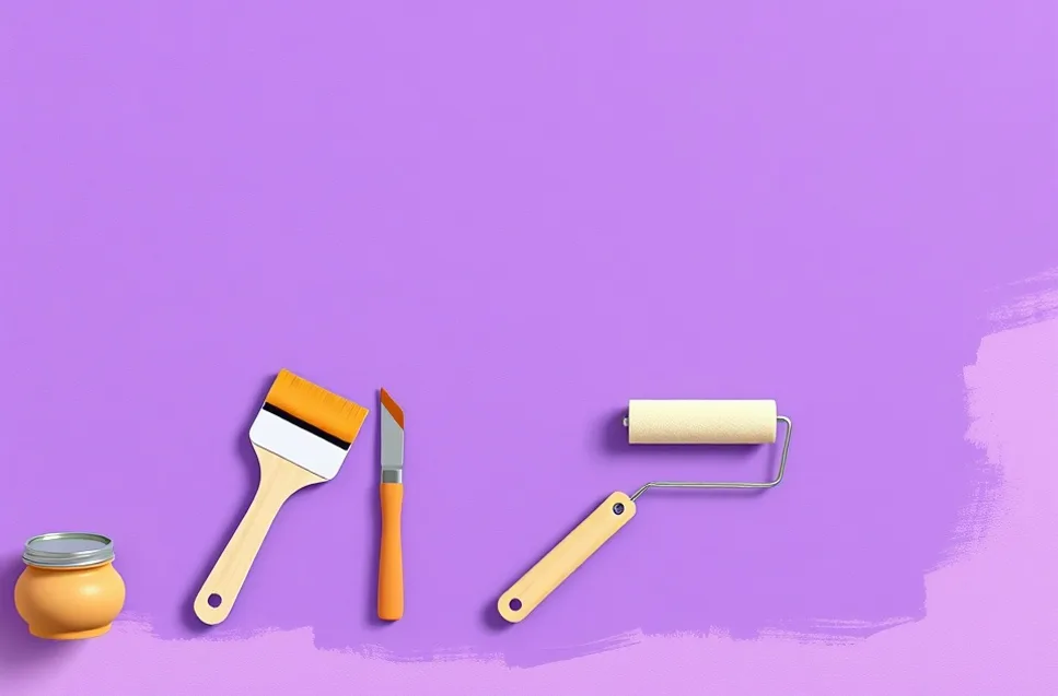 Outils de peinture disposés dans l'ordre des étapes du chantier