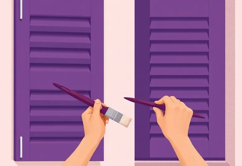 Mise en peinture au pinceau de volets et d'encadrements en bois