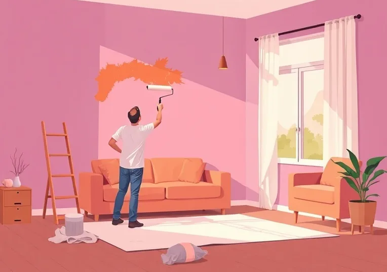 Peintre appliquant la peinture au rouleau sur un mur de salon